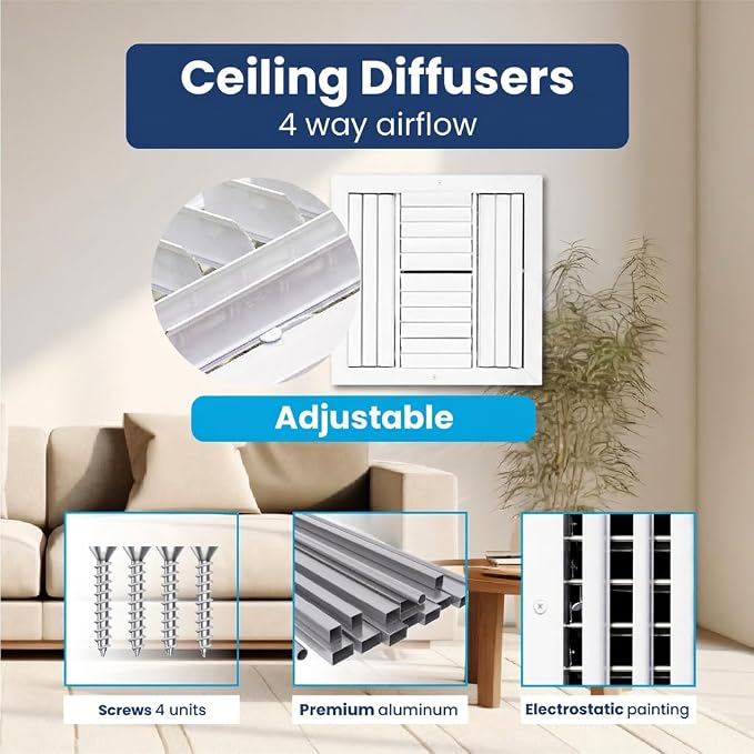 12x12 Aluminum 4-Way Air Flow HVAC Vent Cover Wall Ceiling Register - Image 4