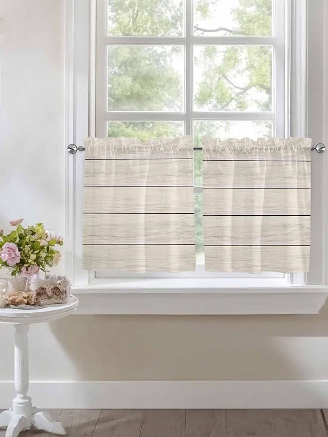 Vintage Country Wooden Board Window Valance Curtains, Gradient Wood Grain Line - Image 4