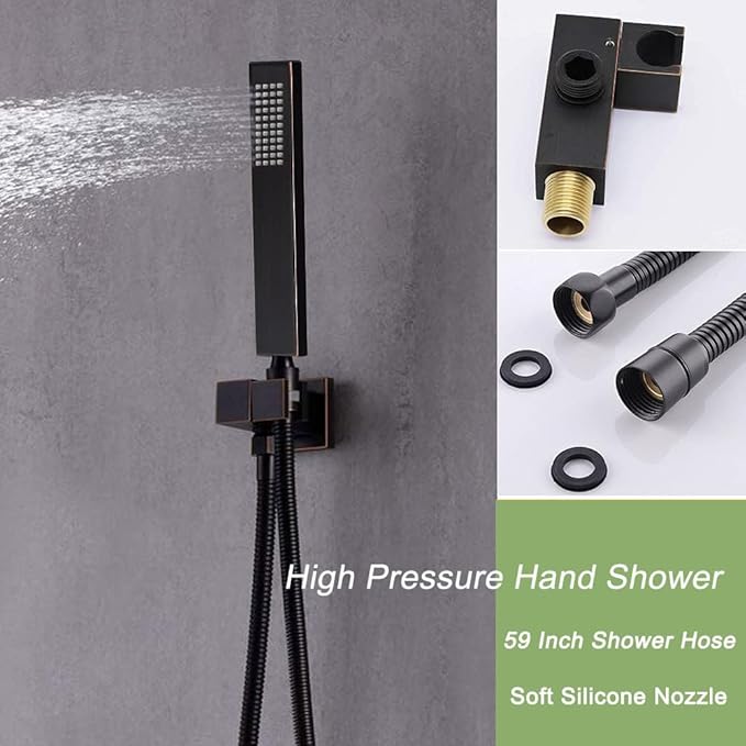 Oil Rubbed Bronze Digital Display Shower System with 16X24 inch Ceiling Mounted Shower Head(Rain&Waterfall Modes), with Handheld Spray and 6 PCS Dual Modes Body Jet