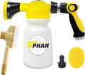 Giant Pet Washing Hose Attachment, 6-in-1 Soap Sprayer Moden Garden Hose Nozzle with 1000cc Soap Dispenser, Dog Bath Brush & Pet Comb, for Watering, Car Wash, Dog and Horse Showering (Yellow)