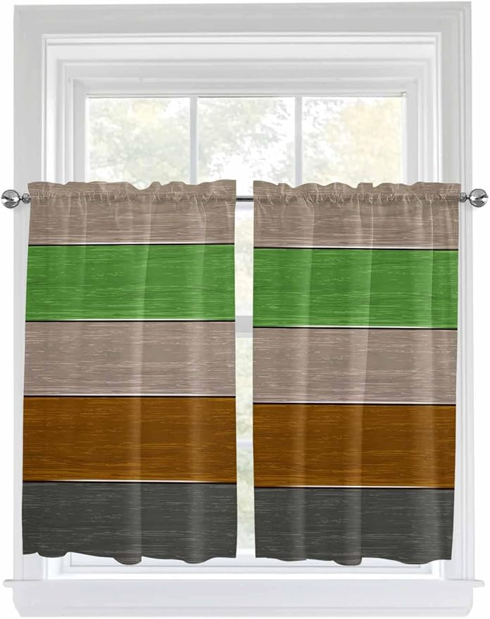 Farm Gray Green Brown Wood Grain Window Valance Curtains, Rustic Wooden Plank - Image 9