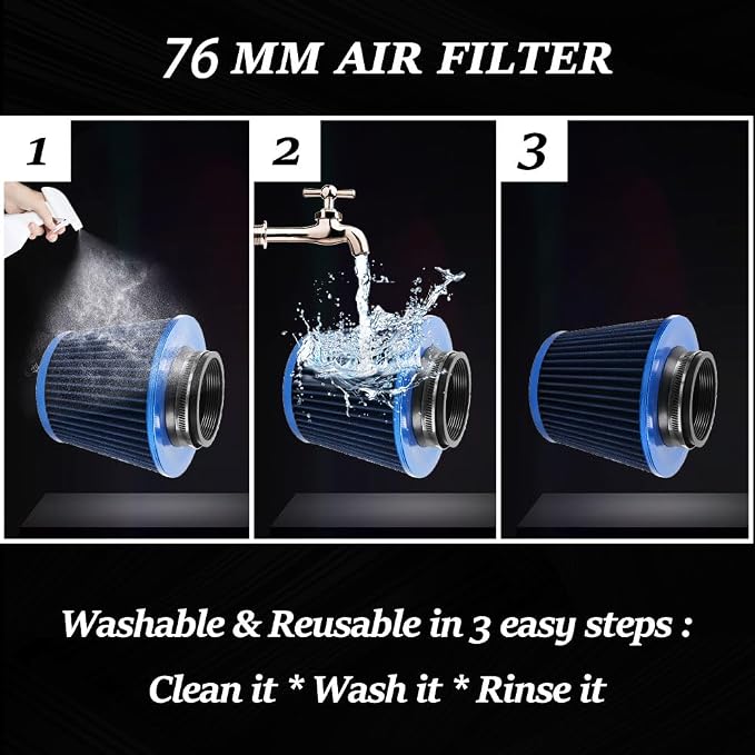 3-inch Cold Air Intake Filter 76mm, High Performance Clamp-On Engine Intake Air - Image 4