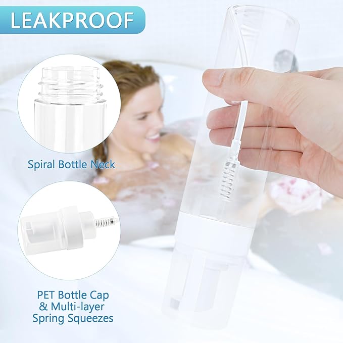 Foam Pump Bottle 8.5oz/250ml Clear Empty Foam Bottle Pump, Travel Foam Bottles for Soap, Shampoo, Cleaning Foam Dispenser Bottle Refillable (4 Pack)