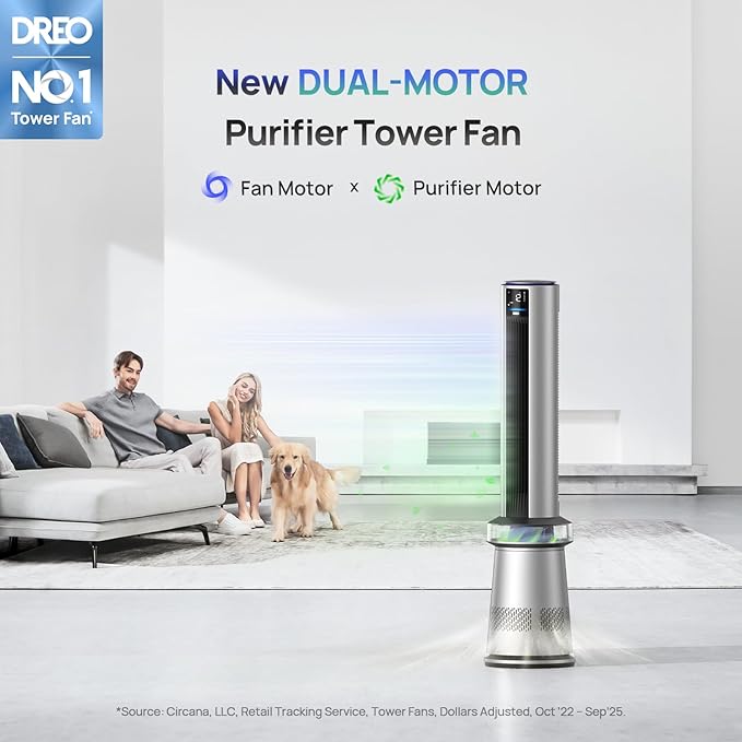 DREO MC710S Air Purifier Tower Fan, 27ft/s Velocity, 120°Oscillation, 24H Timer - Image 2