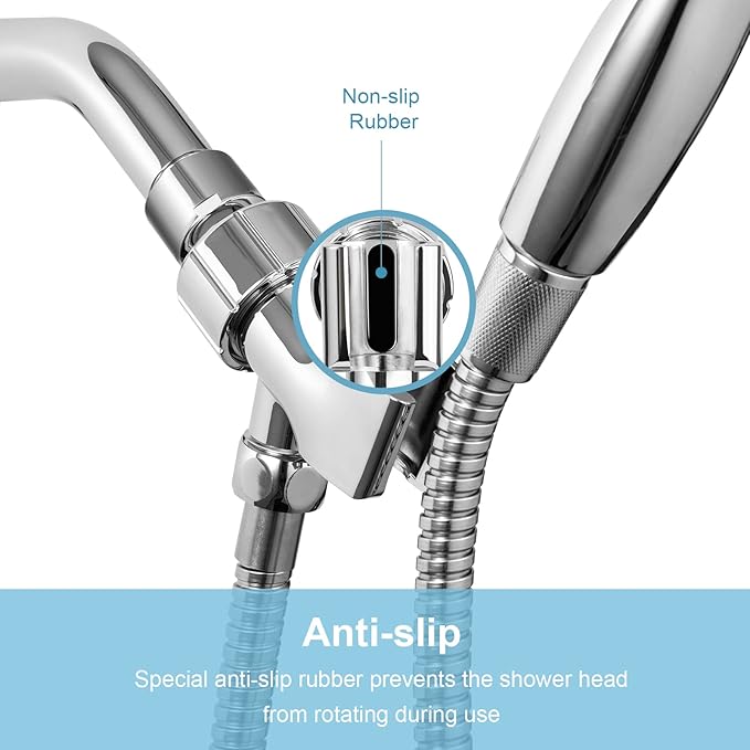 OFFO Shower Head Holder with Solid Metal Ball Joint for Handheld Shower Head, Adjustable Shower Arm Mount for Connecting Shower Arm and Shower Hose, 1/2 in IPS Female Inlet and Male Outlet, Chrome