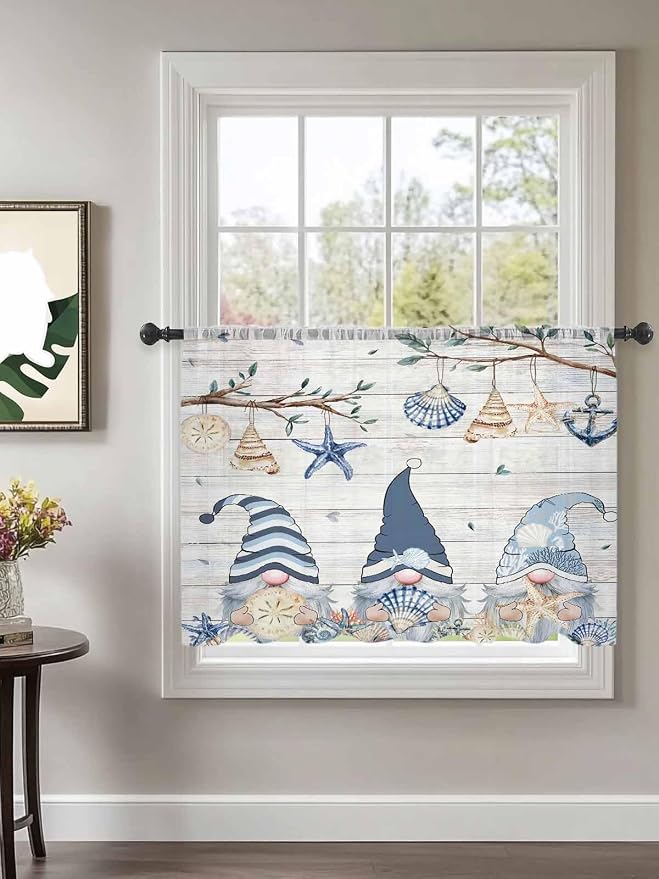 Sheer Curtains 45 Inch Length, Coastal Eucalyptus Semi Sheer Curtains Light - Image 2