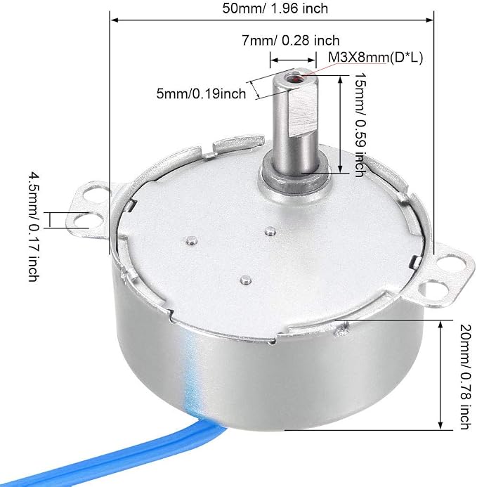 uxcell Synchronous Motor AC 100-127V 20-24RMP 50-60Hz 4W Double Flat Shaft - Image 3
