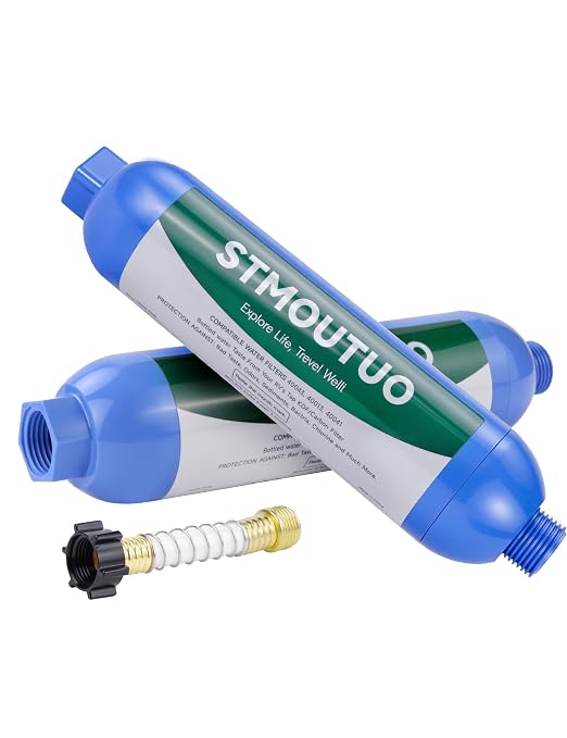 RV Water Filter with Flexible Hose Protector by STMOUTUO