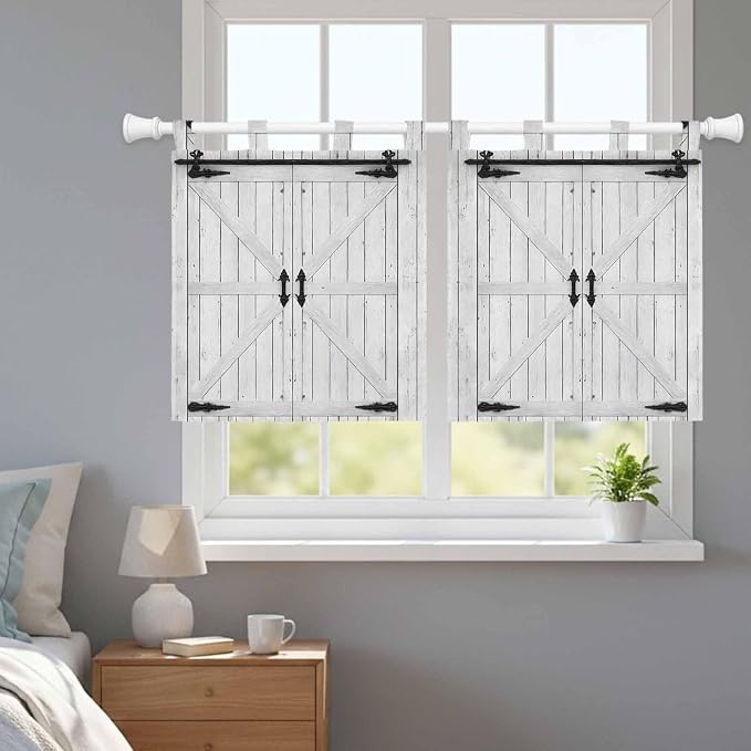 Farmhouse Wood Grain Kitchen Curtains 36 Inch Length, Small Window Curtains Tab - Image 9