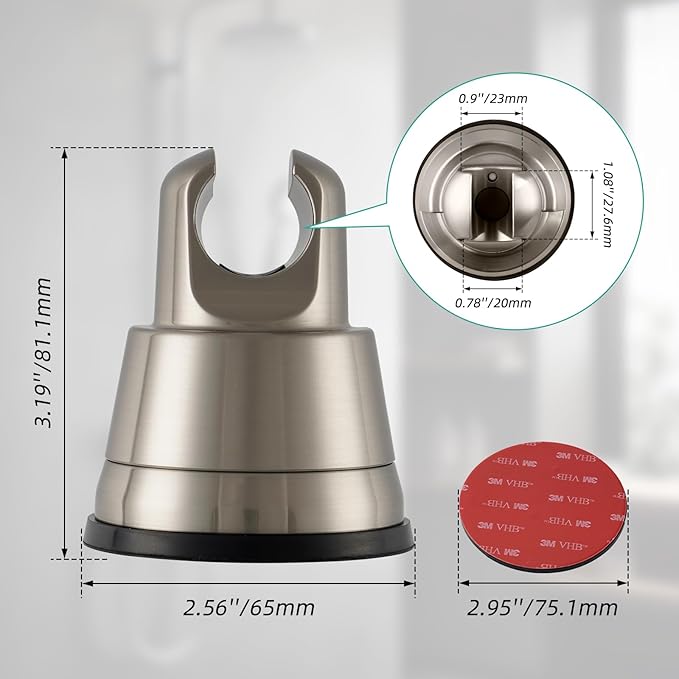 2 Pack Vacuum Suction Cup Shower Head Holder, Removable Shower Head Bracket, Height Adjustable Wall Mount ABS Plastic Suction Holder for Handheld Showerhead, Brushed Nickel