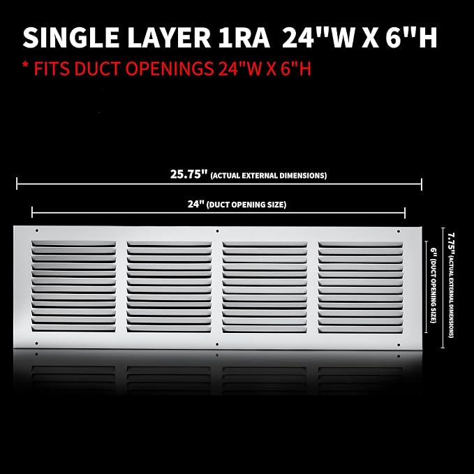 Return Air Grill 24x6, Air Return Vent Cover, Flat Vent Cover, Rejillas De Aire - Image 2