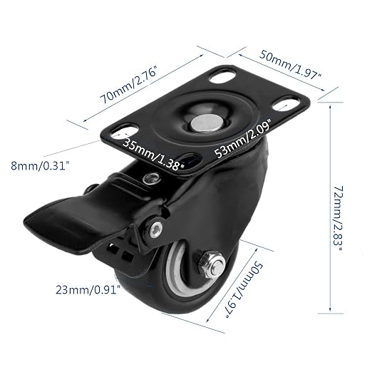 4 PCS 2 inch Heavy Duty Caster Wheels Polyurethane PU Rubber Swivel Casters - Image 3
