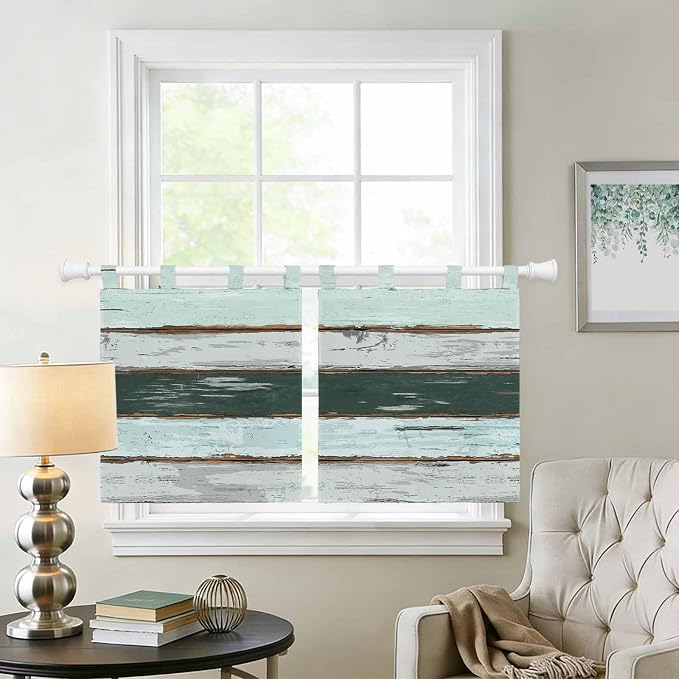Blue Teal Kitchen Curtains 36 Inch Length, Small Window Curtains Tab Top - Image 2