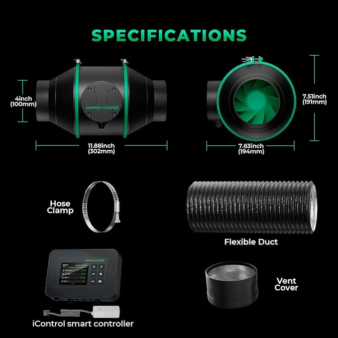 MARS HYDRO 4 Inch Air Filtration Kit, Inline Duct Fan - Image 9