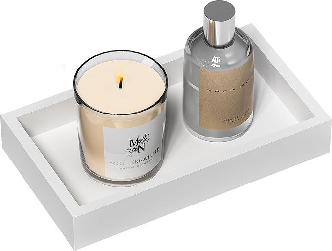 ZHWS Small Bathroom Vanity Tray for Counter, Makeup, Perfume, Decorative Tray for Candle, Jewelry Small Kitchen Tray for Soap Dispenser Sponge Holder White 7.9”L x 4.4”W x 1.14”H