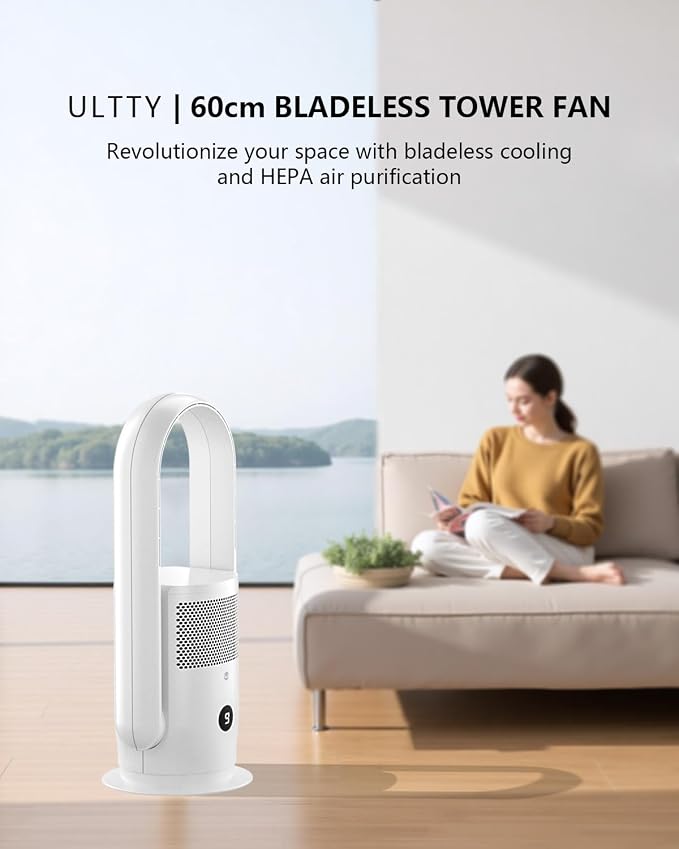 ULTTY Bladeless Tower Fan and Air Purifier Combo, Quiet Oscillating Fan - Image 8