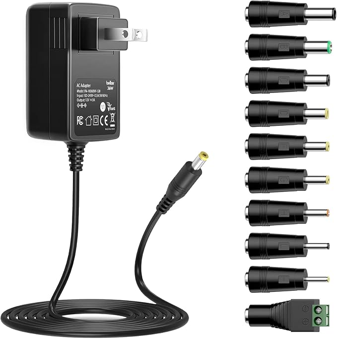 Belker 12V 3A 2.5A AC DC Power Adapter Supply Cord Wall Charger 5.5 x 2.1mm Plug by Belker