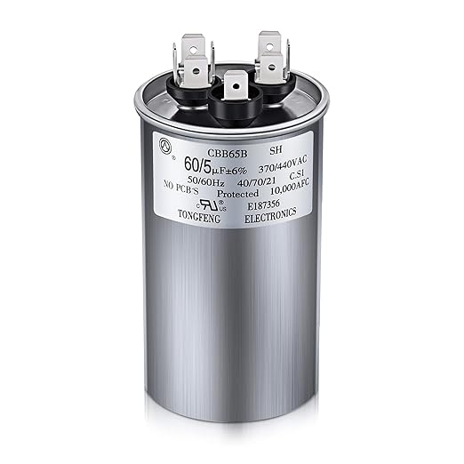 60/5 MFD uF 370/440V CBB65 Dual Run Round Capacitor by Fiada
