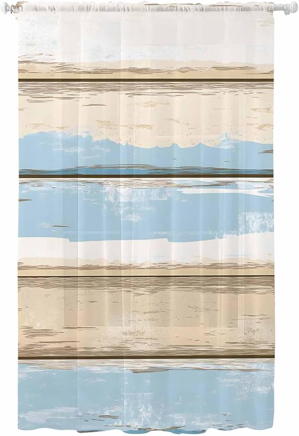 Sheer Curtains 84 Inches Long, Vintage Geometric Blue Semi Sheer Curtains Light by Unknown
