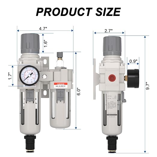 3/8" NPT Compressed Air Filter Regulator Lubricator Combo, Air Compressor Water - Image 2