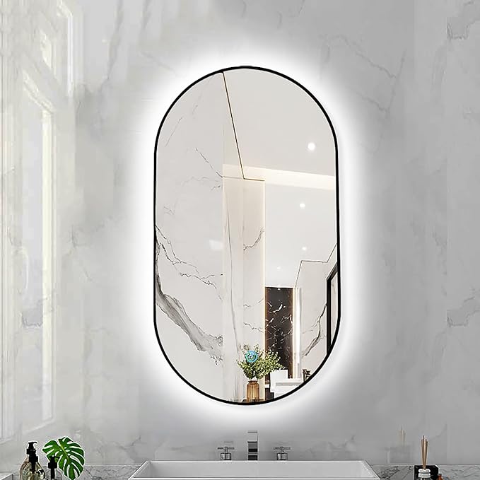 Oval LED Illuminated Bathroom Mirror, Wall-mounted Vanity Makeup Mirror by Unknown