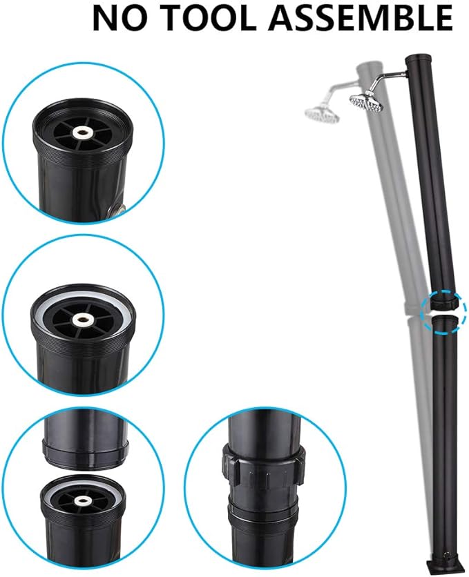VINGLI Solar Heated Shower, 5.5 Gallon Outdoor Shower with Shower Head and Foot Shower Tap for Outdoor Backyard Poolside Beach Pool Spa,Black (5.5 Gallon)