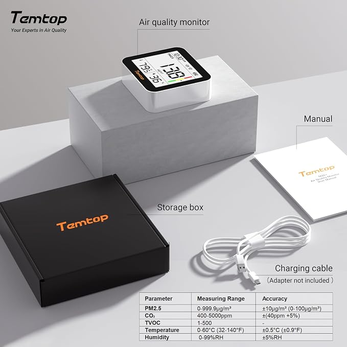 Temtop M10+ WiFi Air Quality Monitor, Rechargeable CO2 Detector - Image 10