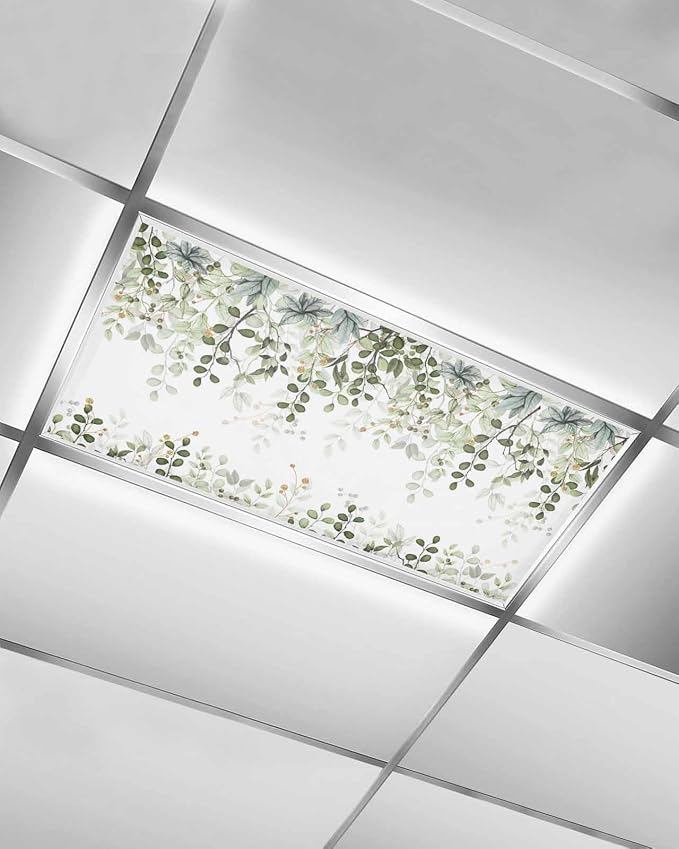 Fluorescent Light Covers for Ceiling Lights Sage Green Eucalyptus Leaves by Home+L6