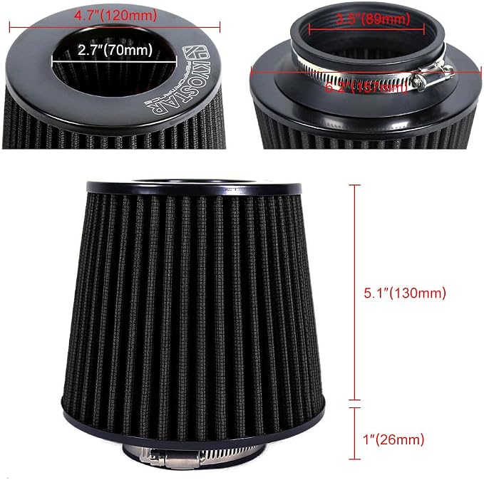 KYOSTAR Universal 3.5" High-Flow Air Filter, Reusable Cone Cold Air Intake - Image 2