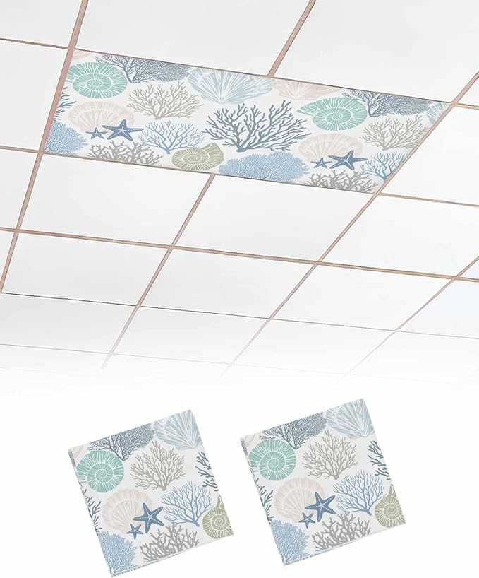 2 Pack Fluorescent Light Cover for Classroom Ceiling Light, Nautical Ocean by Home+L6