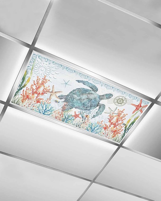 1 Pack Teal Blue Sea Turtle Fluorescent Light Covers Coastal Ocean Coral by Unknown