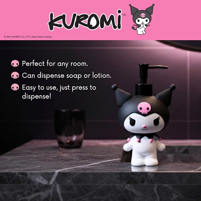 Sanrio Kuromi Soap/Lotion/Hand Sanitizer Resin Pump Dispenser, 13 Ounces, (Officially Licensed Product) by Franco Collectibles