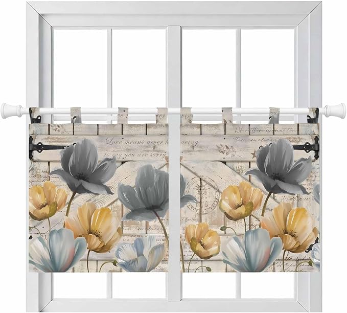 Spring Tulips Flower Kitchen Curtains 24 Inch Length, Small Window Curtains Tab by Unknown