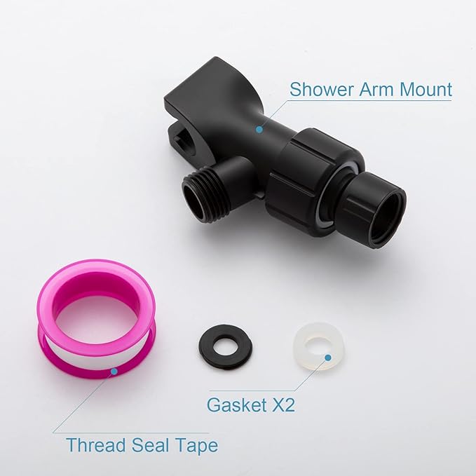 OFFO Shower Head Holder for Handheld Shower Head, Adjustable Shower Arm Mount for Connecting Shower Arm and Shower Hose, 1/2 Inch IPS Female Inlet and Male Outlet, Matte Black Finish