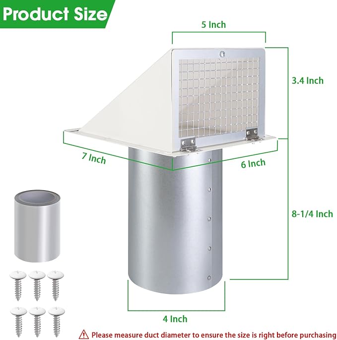 4Inch Dryer Vent Cover Outside, Exterior Vent Cover Dryer Wall Vent Exhaust - Image 2