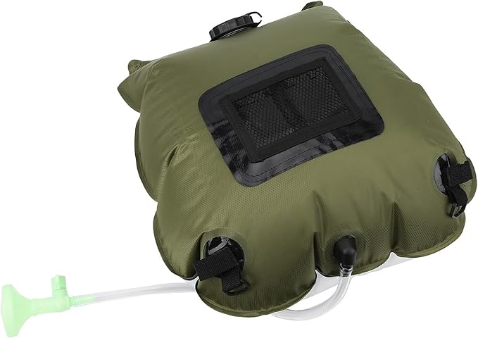 Outdoor Solar Heated Shower Bath Bag, Portable Camping Water Storage Bags with Thermometer, 20L PVC Foldable Shower Bag for Hiking Travel Beach Swimming, Includes Hose Nozzle and M