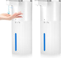 2 Pack Touchless Automatic Liquid Soap Dispenser, 13.5oz Smart Sensor Hand Wash Dispenser, USB Rechargeable & Adjustable for Bathroom Kitchen Sink, White Stripes