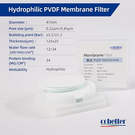 100 Pieces/Pack PVDF Disc Membrane Filters Hydrophilic 47mm Diameter 0.45µm - Image 2