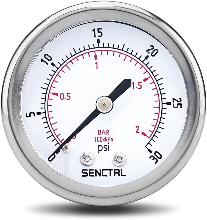 SENCTRL 0-30 Psi Low Pressure Gauge, 1/4 NPT Back Mount, Waterproof, Stainless by senctrl