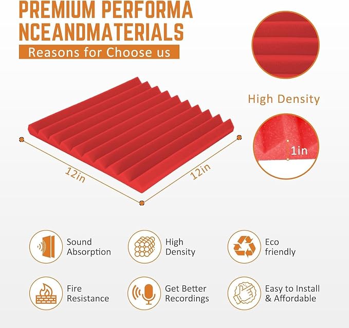 Acoustic Foam Panels 24 Pack 1 x 12x 12 Inches Soundproof Wall Panels Acoustic - Image 3