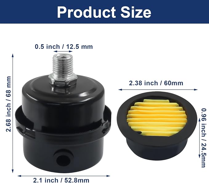 2 Pcs Air Compressor Silencer, 1/4 Inch Thread Intake Filter Muffler, 12.5 mm - Image 3