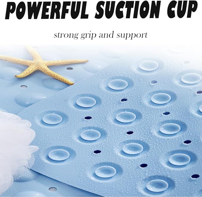 Mrcrypos Corner Shower Mats 25.5 x 25.5 Inches Bath Mat with Suction Cups and Drain Holes, Quick Dry Anti Slip Bathmat Machine Washable Shower Stall Mats for Bathroom, Baby Blue
