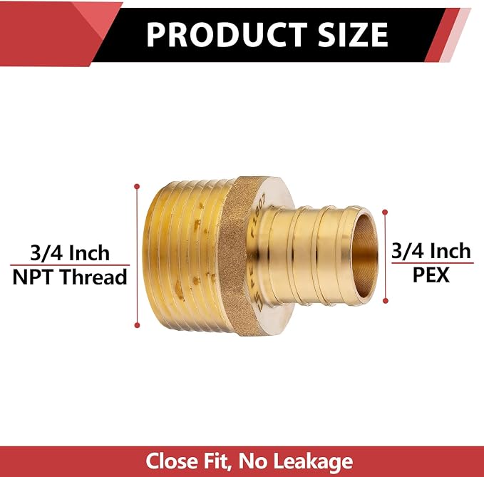 10-Pack EFIELD Barb Crimp Pex 3/4 Inch x 3/4 Inch NPT Male Adapter NPT Brass - Image 2