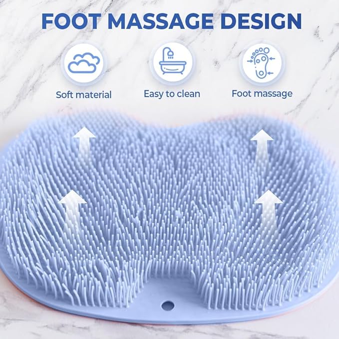 Shower Foot Scrubber Mat with Non-Slip Suction Cups, Exfoliating Foot and Back Washer Pad for Bathtub and Shower Floor (Pink)