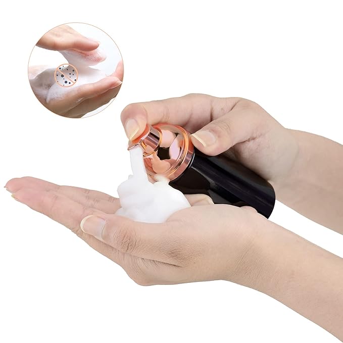 2oz Foam Pump Bottle (3PCS) Empty Travel Foaming Dispenser for Hand Soap, Lash Cleanser, Shampoo (60ml, Rose Gold &Black,White,Pink