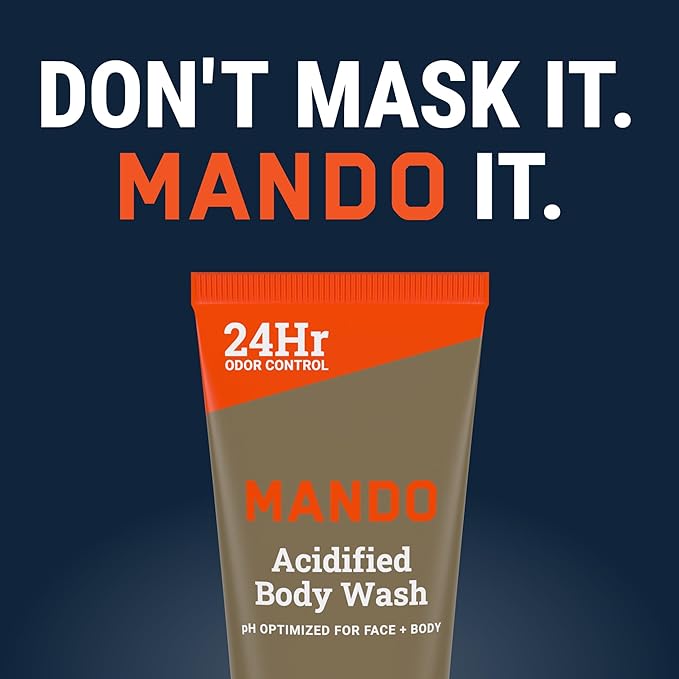 Mando Odor Shield Body Wash - 24 Hour Control - Removes Odor Better than Soap - SLS Free, Paraben Free, Skin Safe - 8.5 Ounce (Pack of 2) (Unscented)