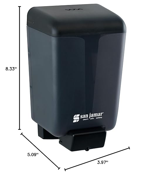 San Jamar Classic Plastic Manual Soap Dispenser, Hand Sanitizer Dispenser, Lotion Dispenser with Universal Compatibility for Home, Bathroom, Kitchen, Restooms, Restaurants, 46 Ounces, Black Pearl