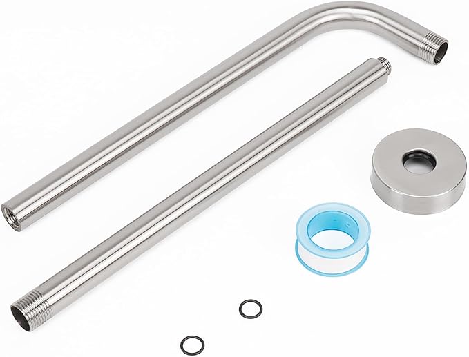 HarJue Shower Arm with Flange and Teflon Tape, Wall Mounted Shower Pipe 304 Stainless Steel Extension Arm for Fixed Shower Head & Handheld (24 Inch, Brushed Nickel)