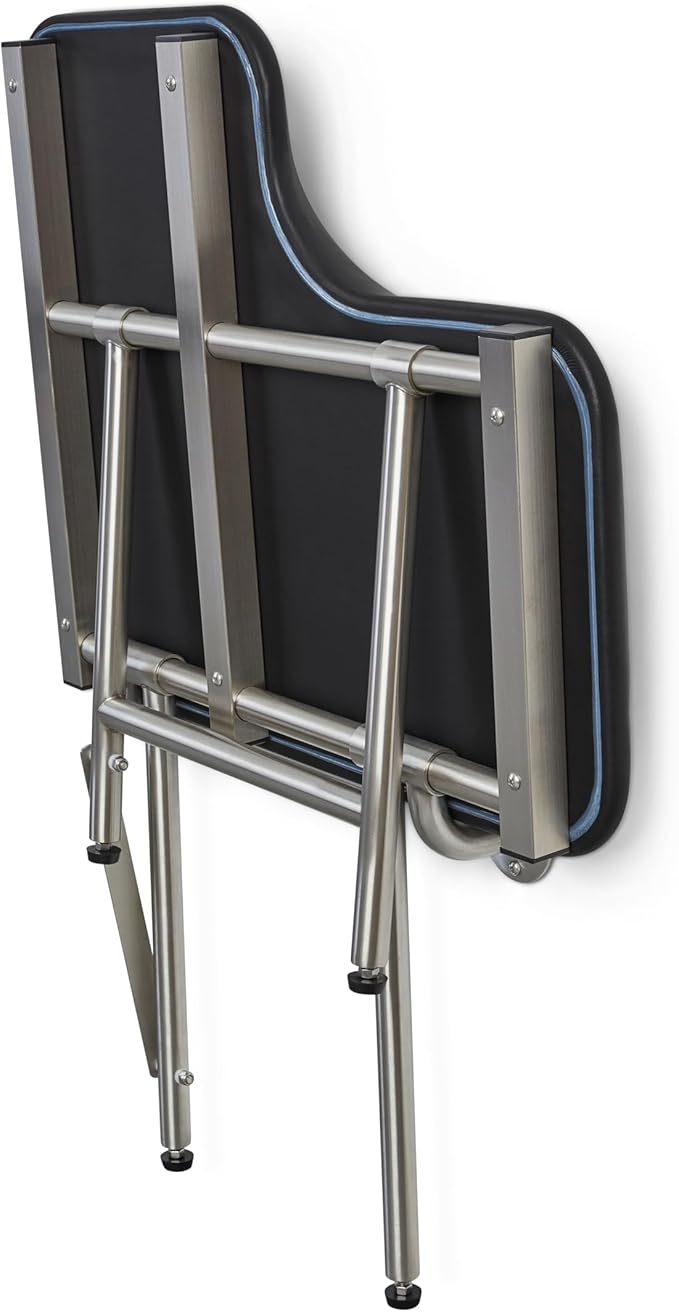 32" x 22.5" Black Padded Wall Mount Folding Right-Handed Transfer Bench Shower Seat with Legs, ADA Compliant