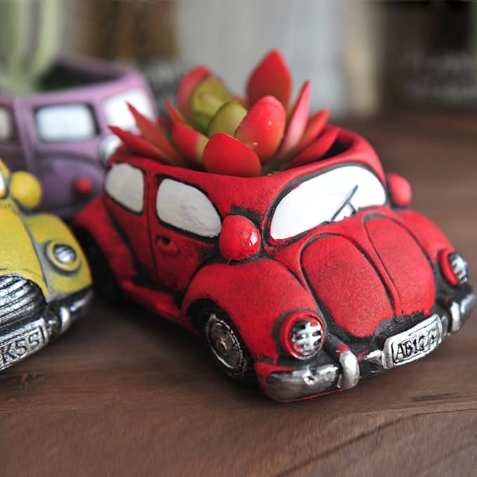 Cement Red Car Succulent Planter Flower Pots Succulent Plants Containers - Image 7
